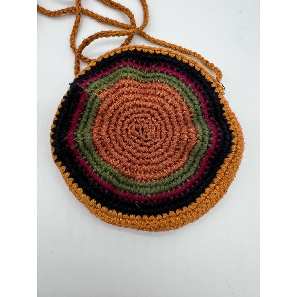 Crochet Crystal Pouch Brown/Multicolor Satchel Coin Purse Hand Knit Spiral - Picture 5 of 5